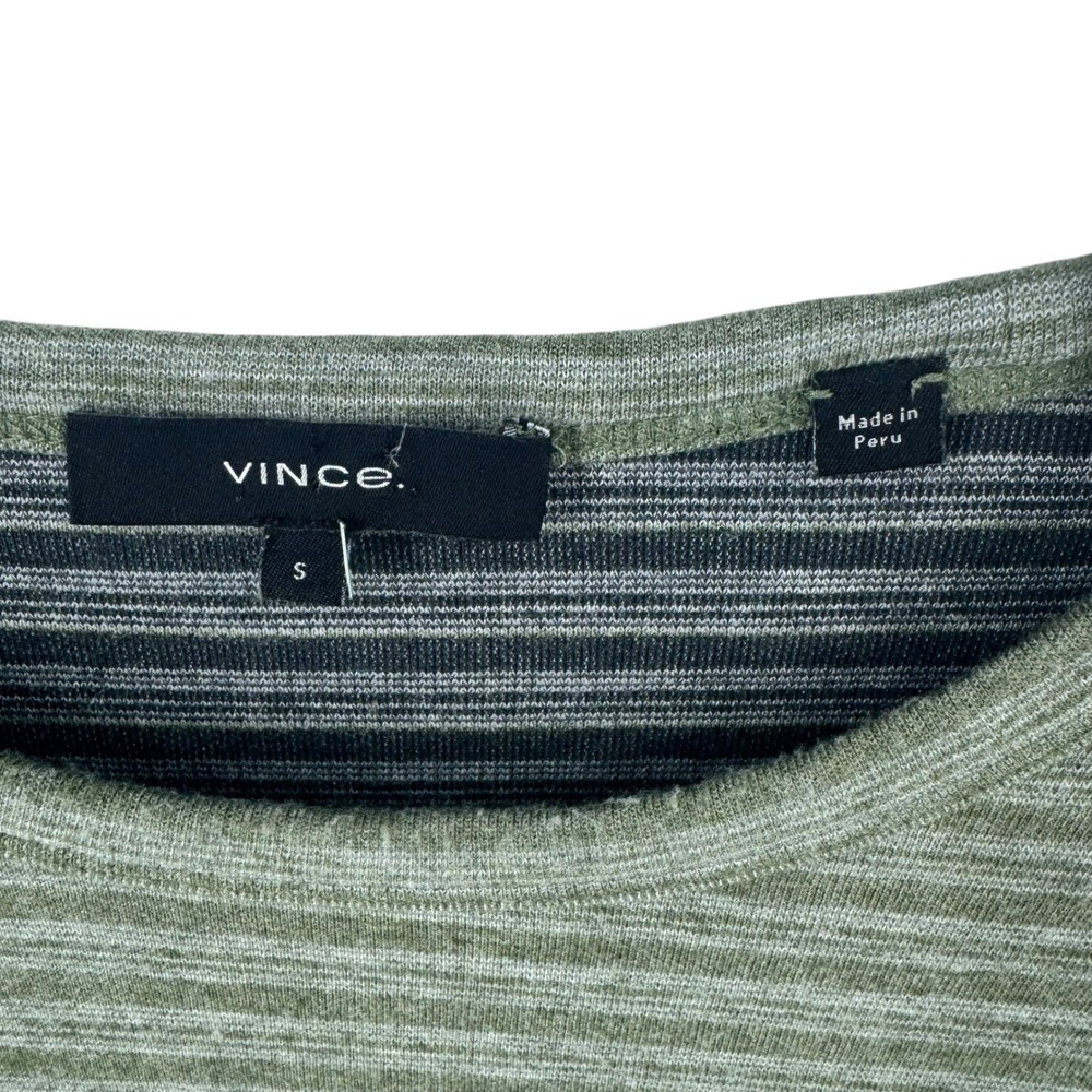 Vince Mens Sage Green Striped Cotton Modal Long Sleeve Crewneck Sweater Small - Picture 7 of 9